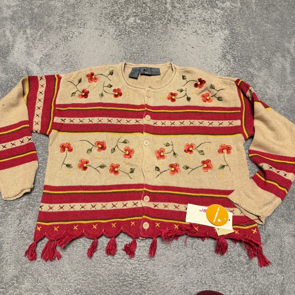 Lizwear Cardigan Sweater Womens Large Embroidered Flowers Vintage Fall Look